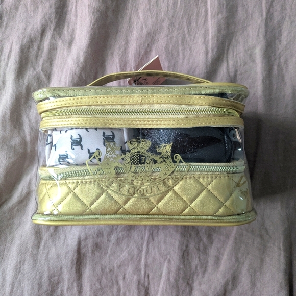 🌸 Juicy Couture Train Case Makeup Bag Set of 4 + Bottle NWT - Picture 1 of 10